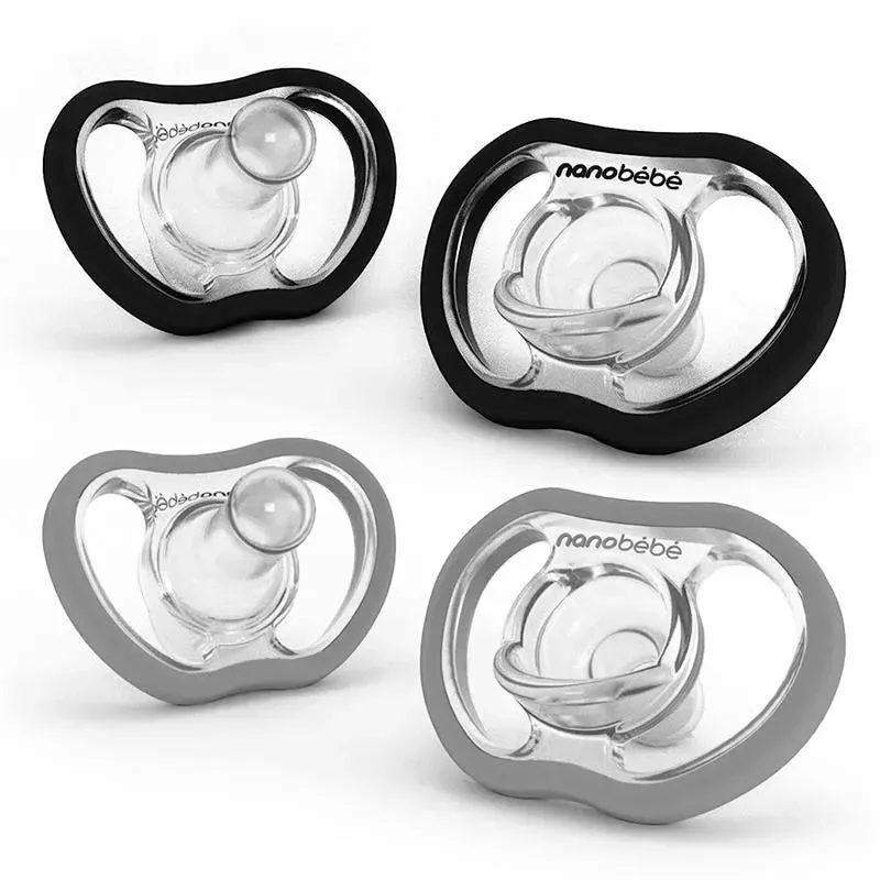 Nanobebe - 4Pk Black & Gray Flexy Active Baby Pacifiers 4/36M