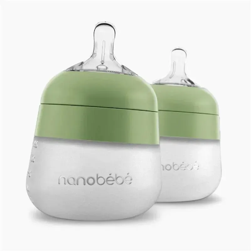 Nanobebe - Flexy Silicone Baby Bottles, Anti-Colic, Natural Feel, 2-Pack, White, 9 oz