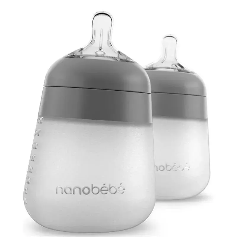Nanobebe - 2Pk Silicone Baby Bottle, Gray, 9Oz