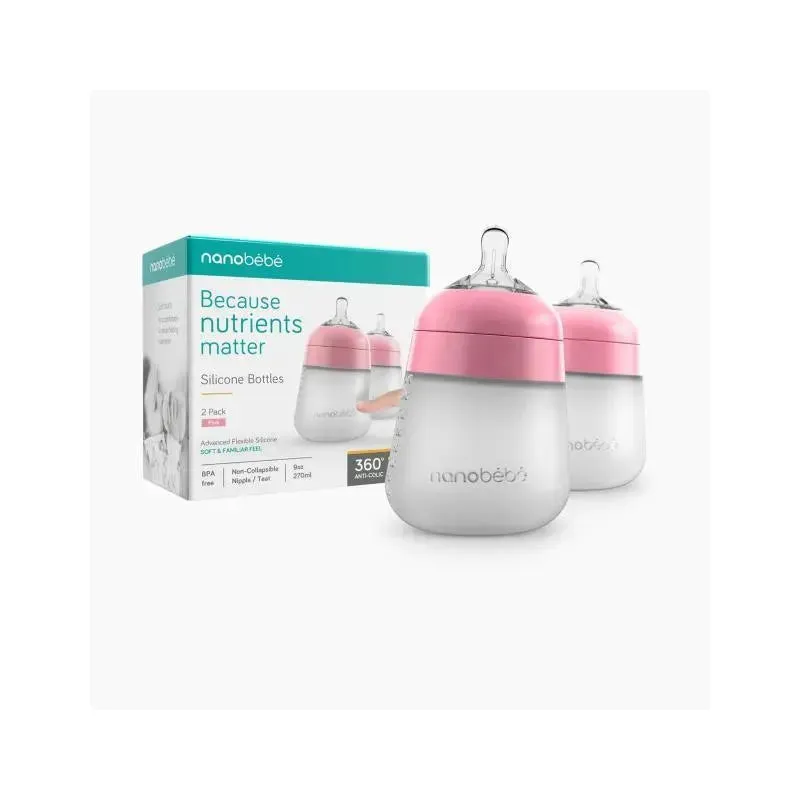 Nanobebe - 2Pk Silicone Baby Bottle 9Oz, Pink - Image 8