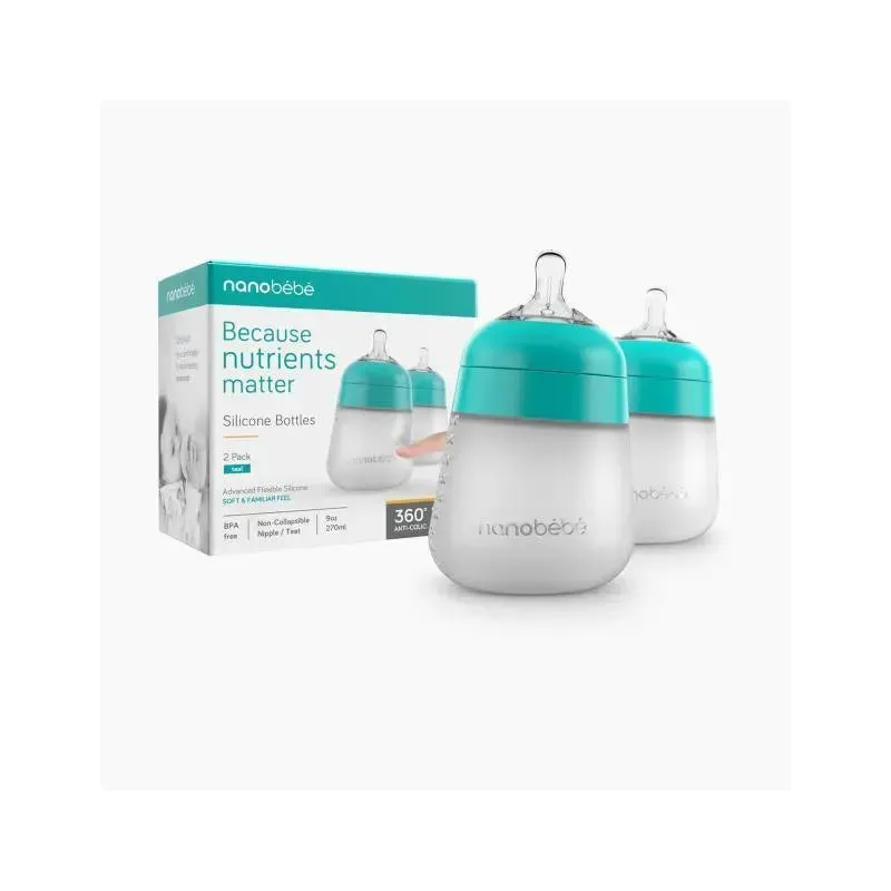Nanobebe - 2Pk Flexy Silicone Baby Bottle 9Oz, Teal - Image 9