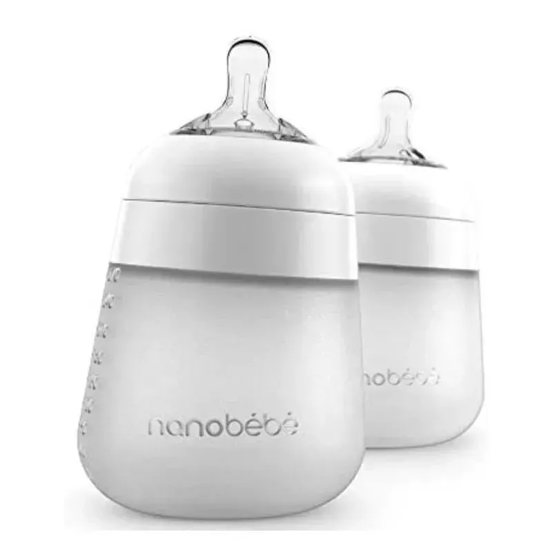 Nanobebe - 2Pk Silicone Baby Bottle 9Oz, White