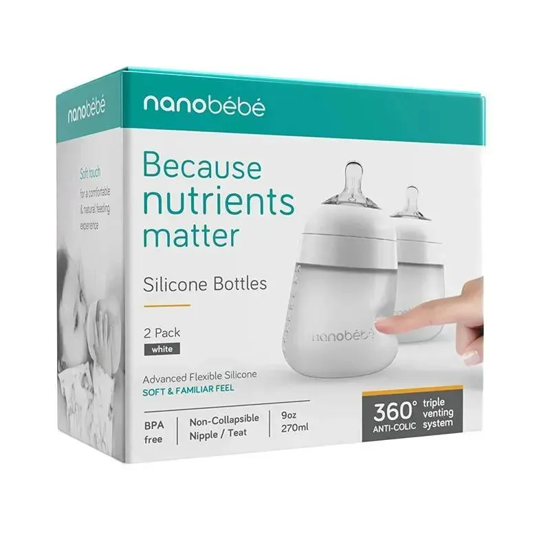 Nanobebe - 2Pk Silicone Baby Bottle 9Oz, White - Image 9