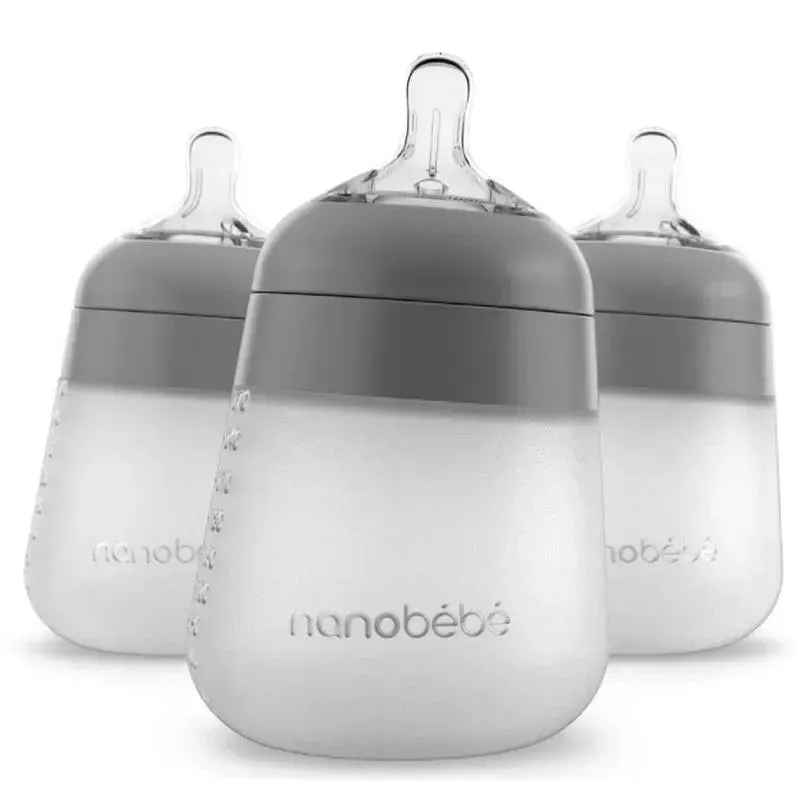 Nanobebe - 9Oz 3Pk Flexy Silicone Baby Bottle, Grey