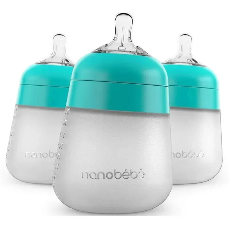 Nanobebe - 3Pk Silicone Baby Bottle 9Oz, Teal