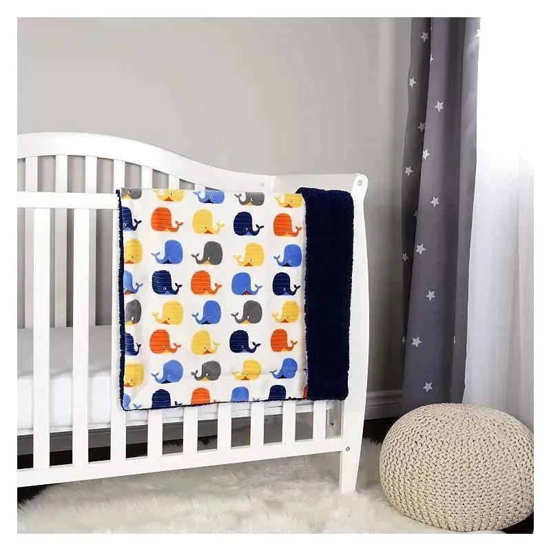 Nemcor Soft Reversible Sherpa Baby Blanket,Whales - Image 2