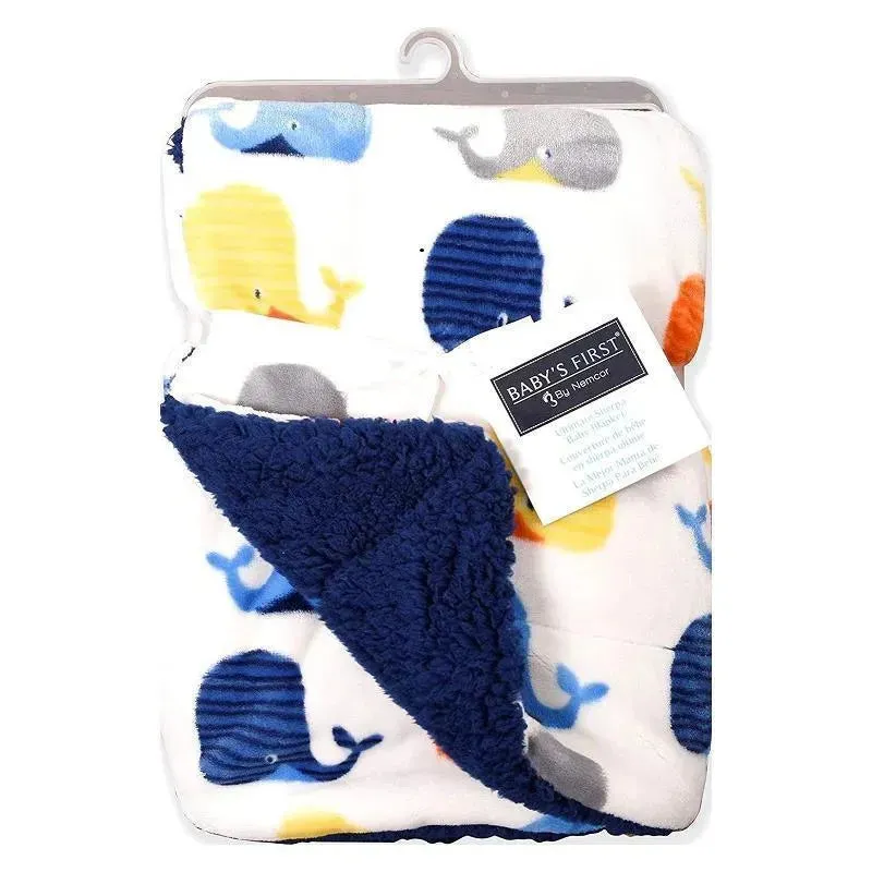 Nemcor Soft Reversible Sherpa Baby Blanket,Whales - Image 4