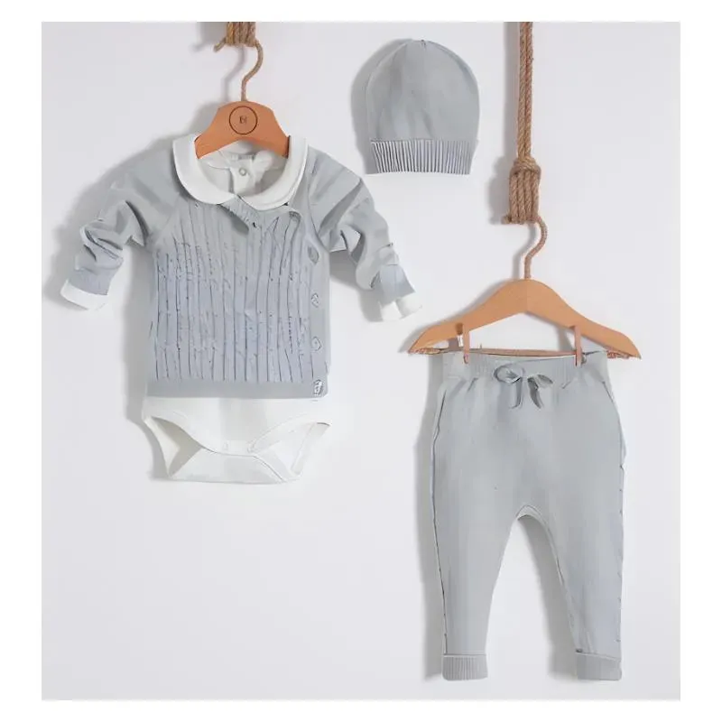 Nipperland - Baby Gray Knitted Outfit Set