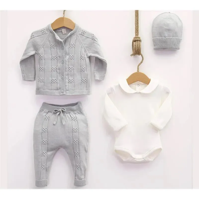 Nipperland - Baby Knitted Out Fit Set W Bow Tie Grey