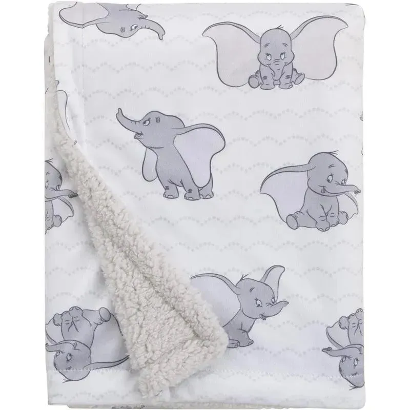 Nojo - Disney Dumbo White And Grey Super Soft Baby Blanket With Sherpa Back
