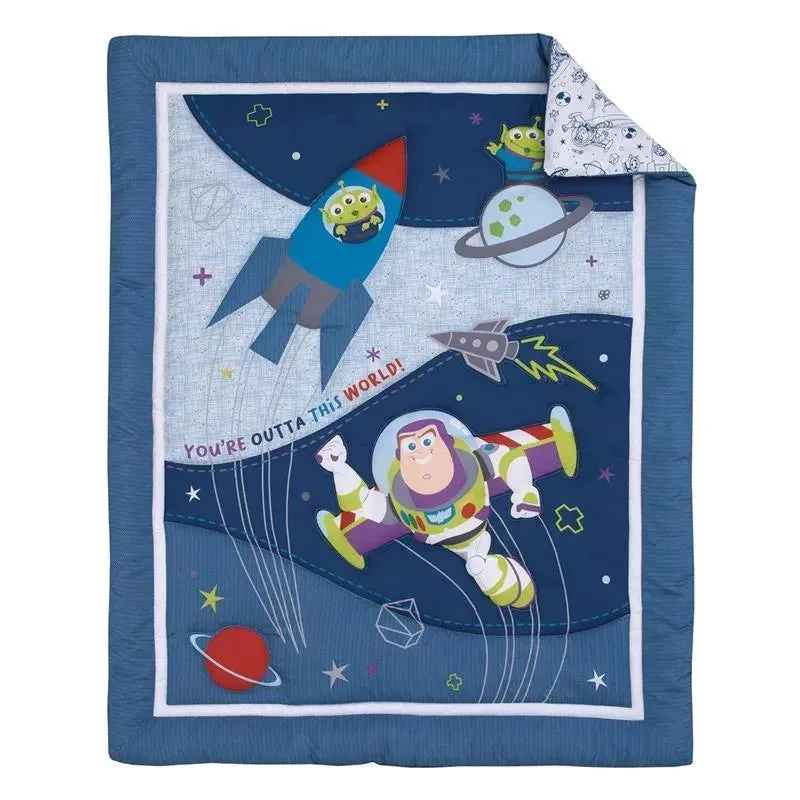 Nojo - Disney Toy Story Outta This World Blue and Gray Buzz Lightyear 4 Piece Nursery Crib Bedding Set - Comforter, Fitted Crib Sheet, Changing Pad - Image 3