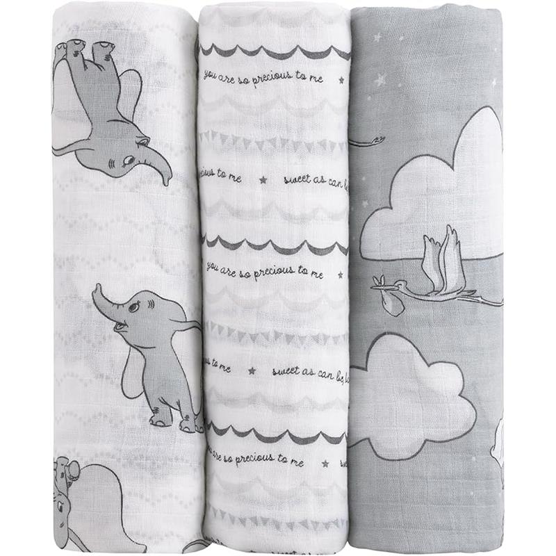 Nojo - Dumbo 3 Pk Printed Muslin Swaddles