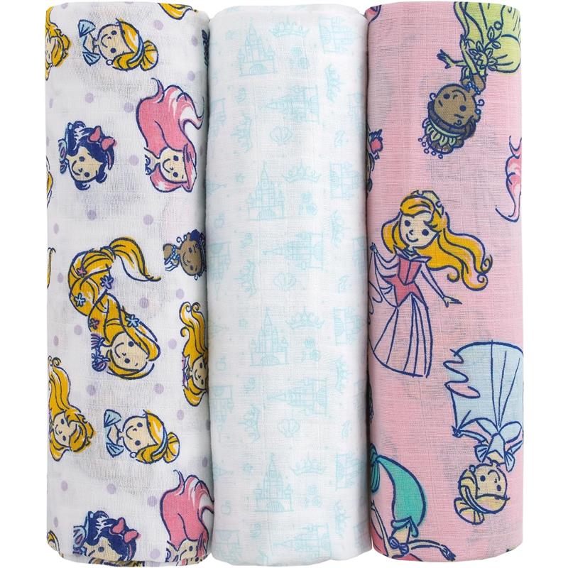 Nojo - Princess 3 Pk Printed Muslin Swaddles