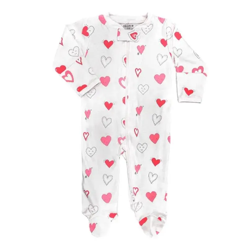 Noomie - Baby Cotton Zipper Footie Valentine Hearts - Image 2