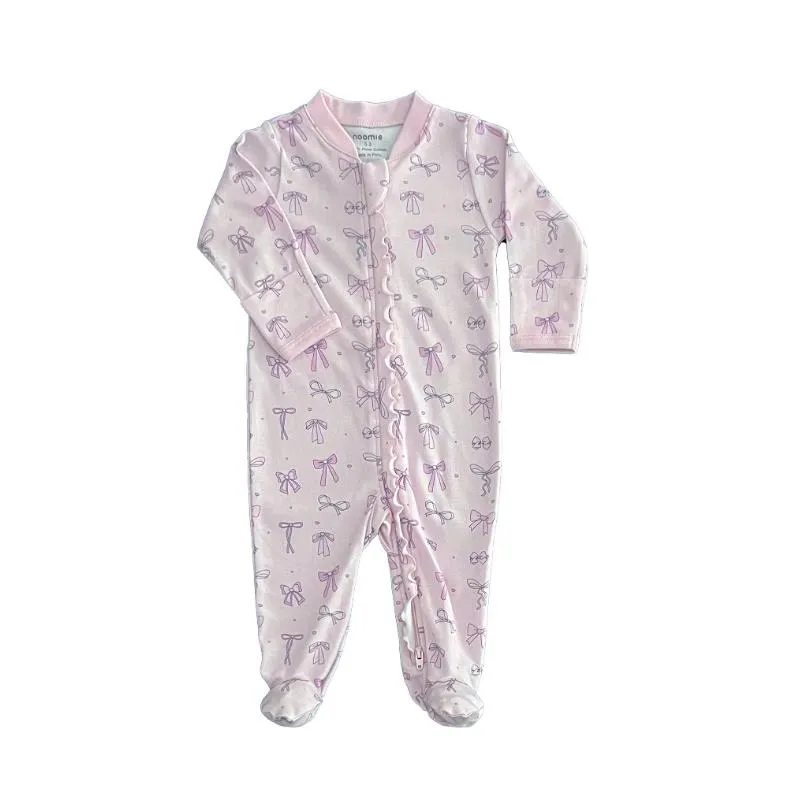Noomie - Baby Girl Bows Zipper Footie With Ruffles - Image 2