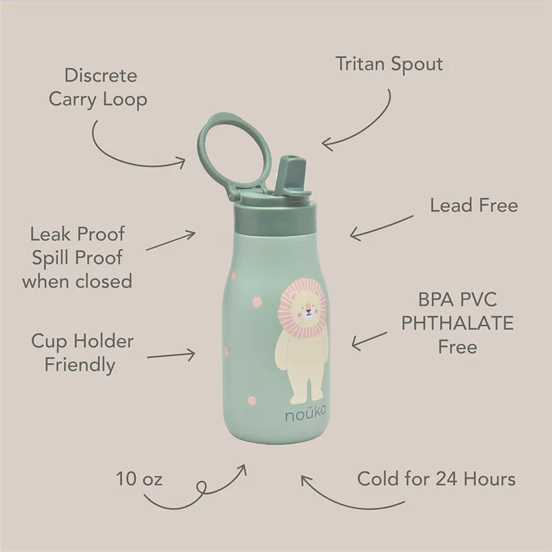 Nouka 10 oz Insulated Stainless Steel Kids Water Bottle, Roary the Lion - Image 3