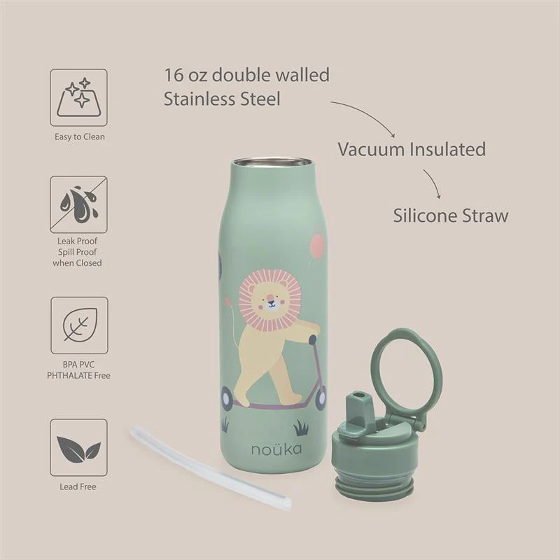 Nouka Insulated Stainless Steel Kids Water Bottle, Roary the Lion - Image 3