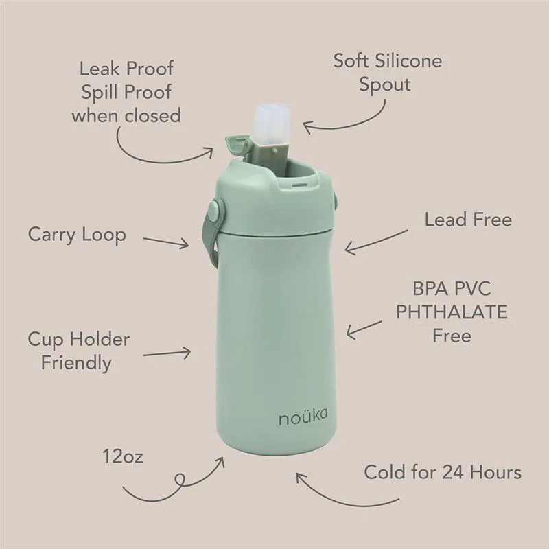 Nouka Kids Water Bottle with Silicone Spout and Silicone Straw, Soft Blush - Image 2
