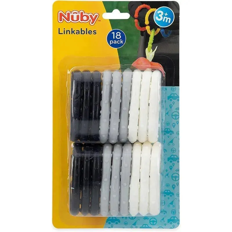Nuby - 18Pk Linkables Teething Toys, Black/Grey/White - Image 3