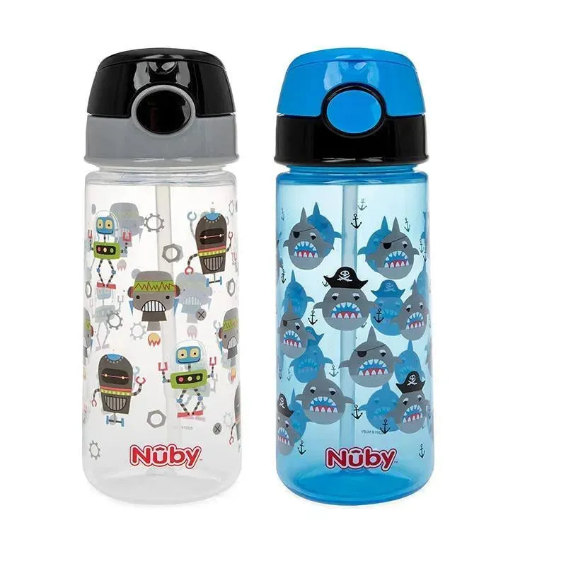 Nuby - 2Pk Kid’s Printed Flip-it Active Water Bottle 18M+, Prints May Vary - Image 2