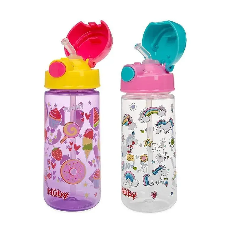 Nuby - 2Pk Kid’s Printed Flip-it Active Water Bottle 18M+, Prints May Vary - Image 3