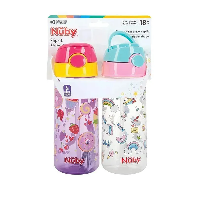 Nuby - 2Pk Kid’s Printed Flip-it Active Water Bottle 18M+, Prints May Vary - Image 5
