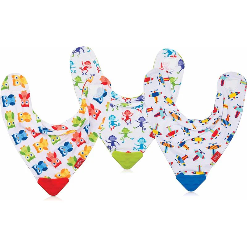 Nuby 1Pk Bandana Bib with Teether, Colors May Vary