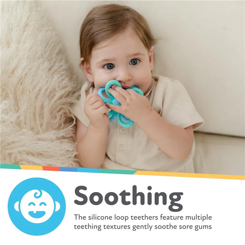 Nuby - Fun Loops Teether Flower Shaped Infant Teething Toy for Babies, Blue & Aqua - Image 2