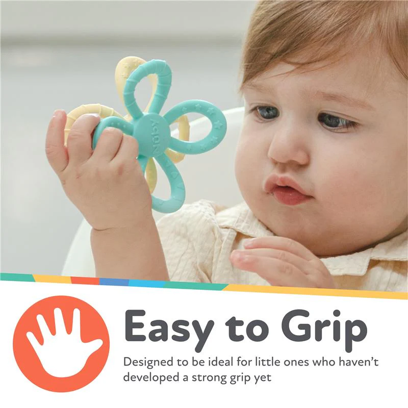 Nuby - Fun Loops Teether Flower Shaped Infant Teething Toy for Babies, Blue & Aqua - Image 3