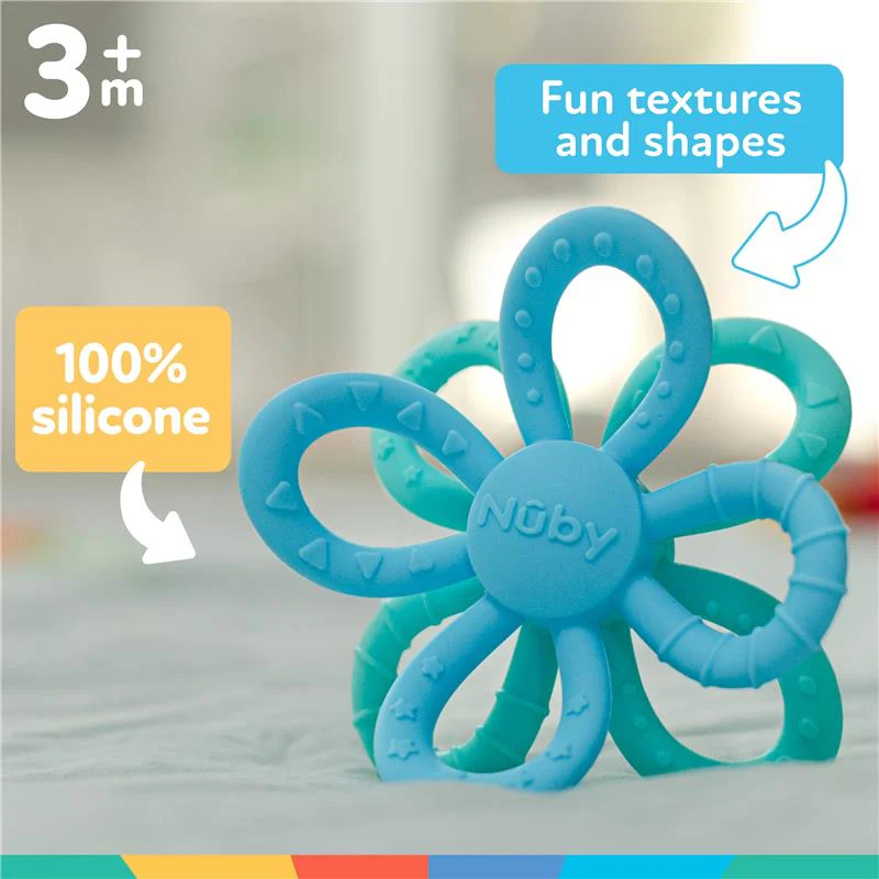 Nuby - Fun Loops Teether Flower Shaped Infant Teething Toy for Babies, Blue & Aqua - Image 5