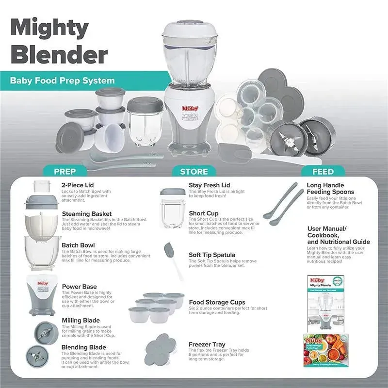 Nuby Garden Fresh Mighty Blender, Baby Food Maker - Cool Gray - Image 5