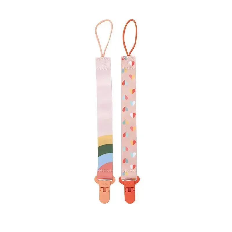 Nuby - Girl 2Pk Printed Fabric Pacifier Clip Holder With Plastic Clip, Peach