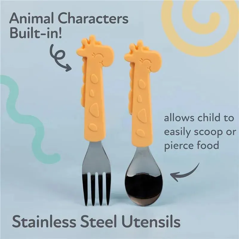 Nuby - Silicone Stainless Steel Giraffe Fork & Spoon - Yellow - Image 3
