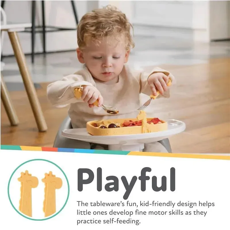 Nuby - Silicone Stainless Steel Giraffe Fork & Spoon - Yellow - Image 4
