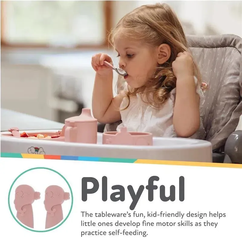 Nuby - Silicone/Stainless Steel Whale Fork & Spoon, Pink - Image 6