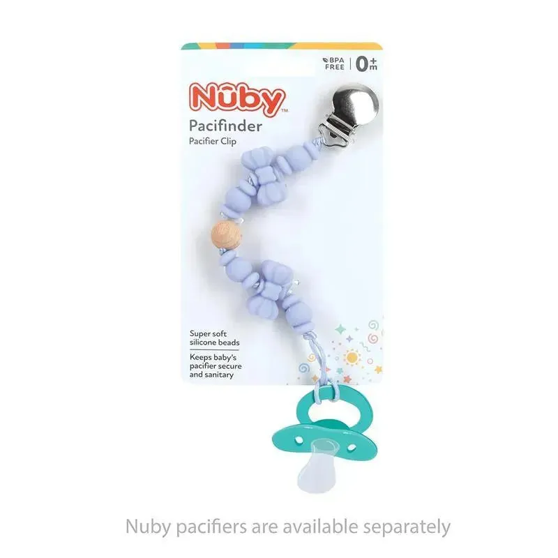 Nuby - Silicone/Wood Beaded Pacifier Clip Holder With Stainless Steel Clip, Bowtie - Image 2