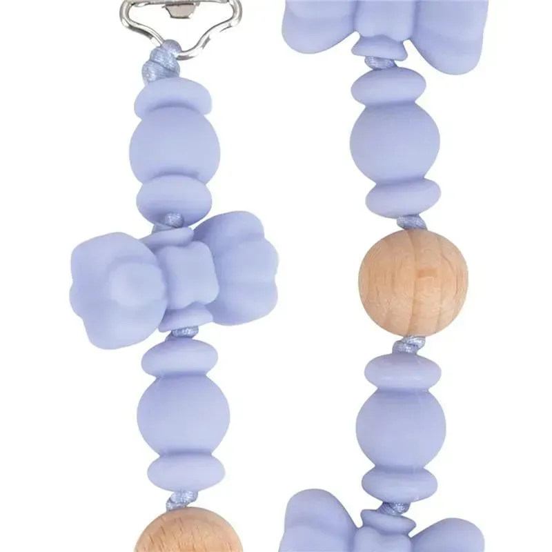 Nuby - Silicone/Wood Beaded Pacifier Clip Holder With Stainless Steel Clip, Bowtie - Image 3