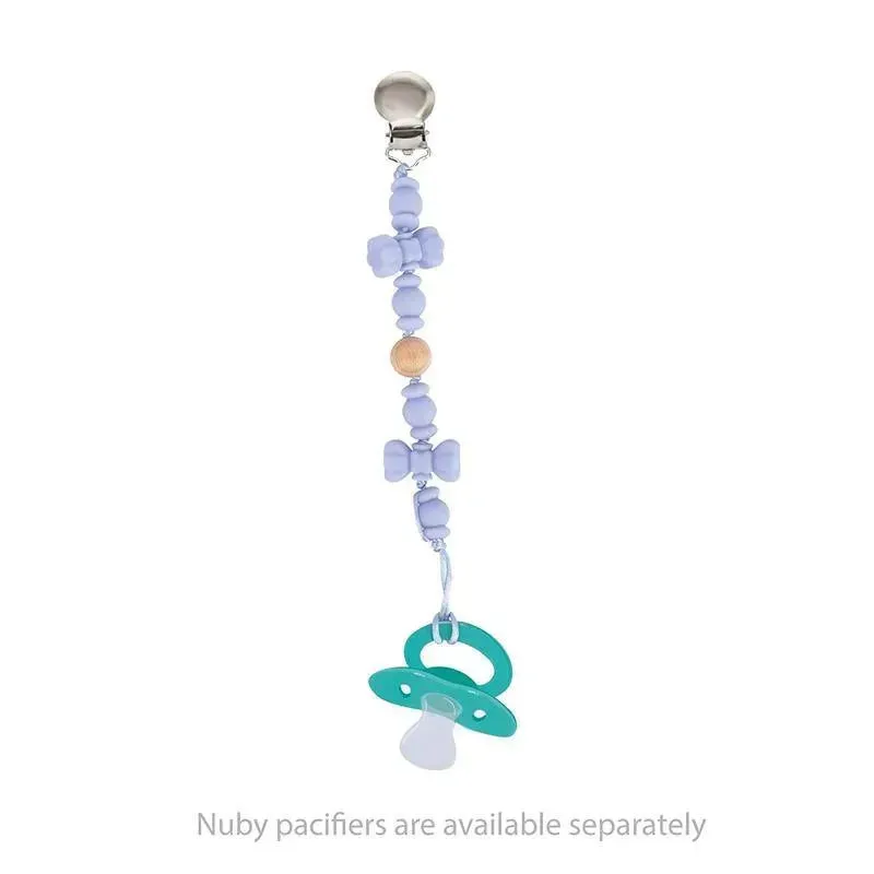 Nuby - Silicone/Wood Beaded Pacifier Clip Holder With Stainless Steel Clip, Bowtie - Image 4