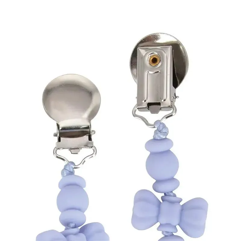 Nuby - Silicone/Wood Beaded Pacifier Clip Holder With Stainless Steel Clip, Bowtie - Image 5