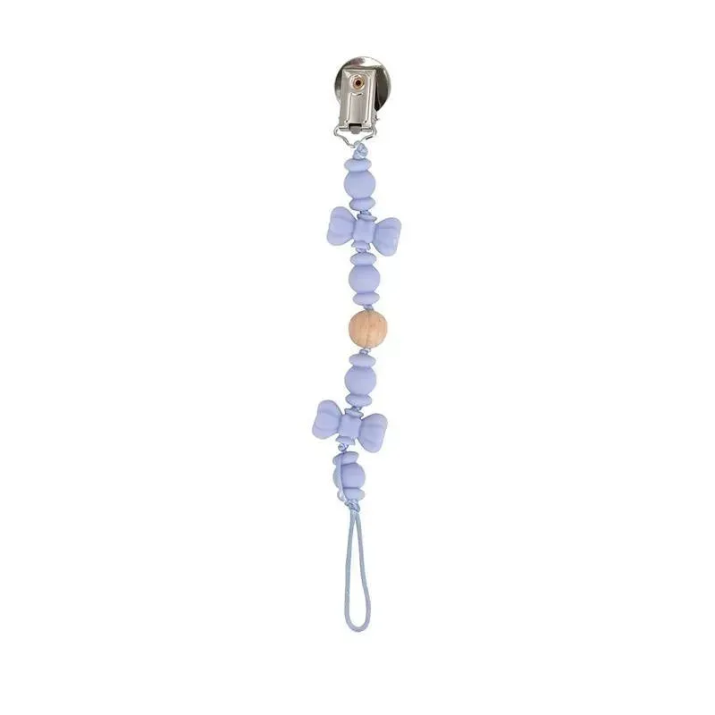 Nuby - Silicone/Wood Beaded Pacifier Clip Holder With Stainless Steel Clip, Bowtie - Image 7