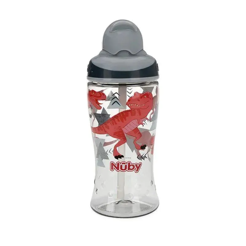 Nuby - Thirsty Kids 12Oz No Spill Thin Straw Printed Flip-It Boost, Grey - Image 2