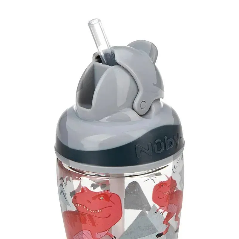 Nuby - Thirsty Kids 12Oz No Spill Thin Straw Printed Flip-It Boost, Grey - Image 4