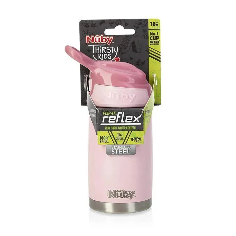 Nuby - Thristy Kids 10 Oz Stainless Steel Flip-It Reflex Cup, Pink - Image 2