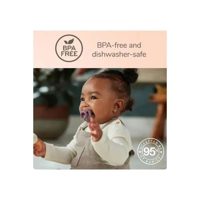Nuk - 2Pk Girl Comfy 100% Silicone Pacifier, 0/6M, Midnight Lavender - Image 2