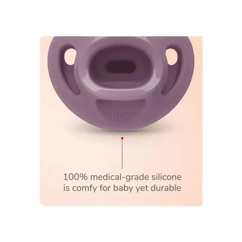 Nuk - 2Pk Girl Comfy 100% Silicone Pacifier, 0/6M, Midnight Lavender - Image 4