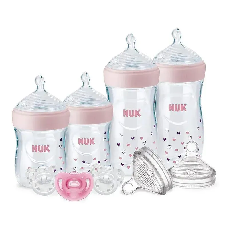 Nuk - Simply Natural Baby Bottles with SafeTemp Gift Set, Pink, 4 Bottles, 3 Pacifiers and 2 Replacement Bottle Nipples