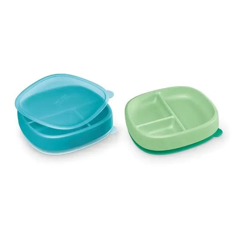 Nuk - Suction Plates and Lid, Assorted Colors, 2 Pack, 6+ Months, Blue and Green