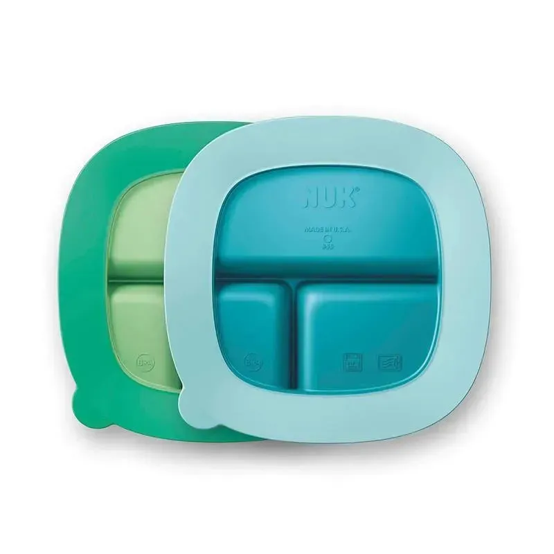 Nuk - Suction Plates and Lid, Assorted Colors, 2 Pack, 6+ Months, Blue and Green - Image 2