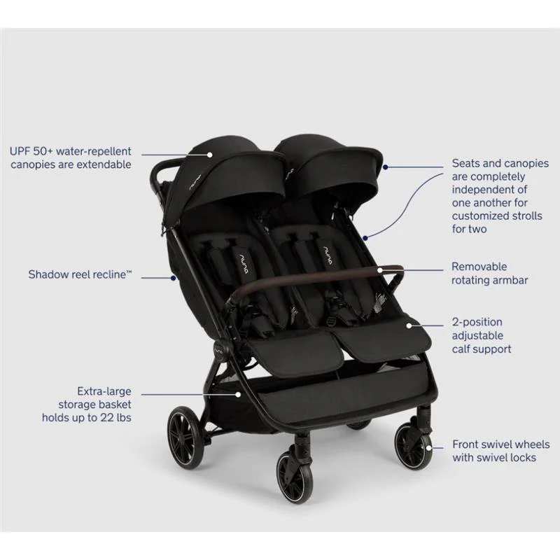 Nuna TRVL Dubl Lightweight Side by Side Double Stroller, Caviar - Image 5