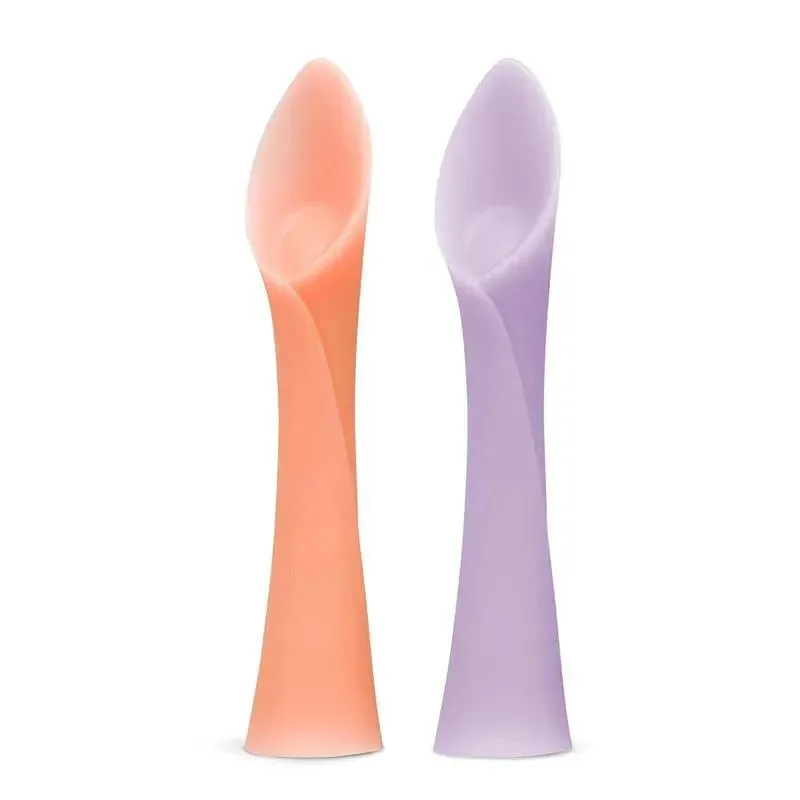 Ola Baby - 100% Silicone Soft-Tip Training Spoon for Baby Led Weaning, 2pack, Coral/Lilac